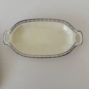 Vintage Edwin M. Knowles Oval Serving Dish With Gold & Blue Trim 9.25"